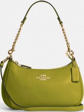 Coach Teri Lime Green Leather Crescent Shoulder Bag with Gold Hardware